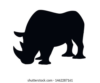 Black silhouette african rhinoceros side view cartoon animal design flat vector illustration isolated on white background