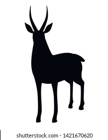 Black silhouette African wild black-tailed gazelle with long horns cartoon animal design flat vector illustration on white background side view antelope