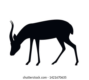 Black silhouette African wild black-tailed gazelle with long horns cartoon animal design flat vector illustration on white background side view antelope