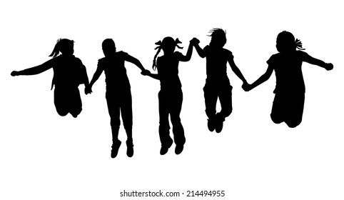 black silhouette against a white background children jump vector