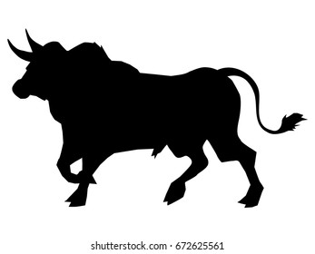 black silhouette of aggressive, big bull