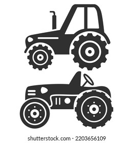 Black silhouette agricultural machinery tractor.
Vector flat illustration.Isolated on white background.