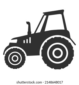 Black silhouette agricultural machinery tractor.Vector flat illustration.Isolated on white background.