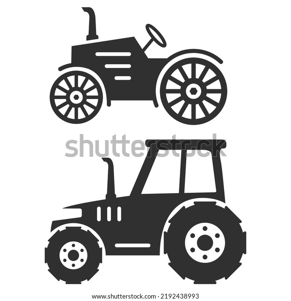 Black\
silhouette agricultural machinery tractor.Vector flat\
illustration.Isolated on white\
background.
