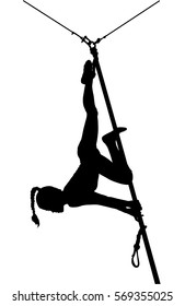 Black silhouette air gymnasts on a white background.
