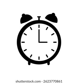 Black silhouette of alarm clock icon for web design. Watch, stopwatch, timer symbol 