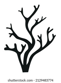 Black silhouette of algae with crooked branches