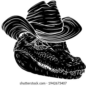 black silhouette of alligator head with hat