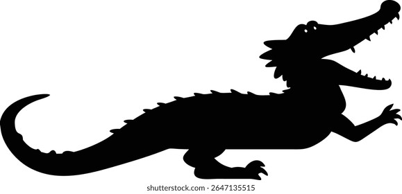 Black silhouette of an alligator with open mouth depicting wildlife and animal illustration