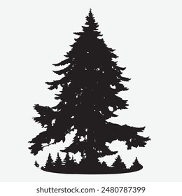 black silhouette of a alpine balsam tree in white background