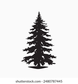 black silhouette of a alpine balsam tree in white background