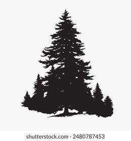 black silhouette of a alpine balsam tree in white background