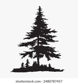 black silhouette of a alpine balsam tree in white background