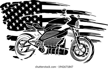 black silhouette of american flag with bike vector illustration design