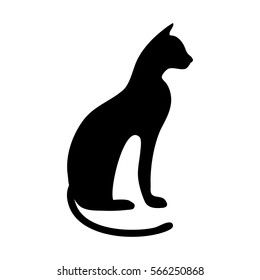 Black silhouette of the ancient Egyptian cat breed sacred. The image seen paws, tail, snout and ears of a seated cat.