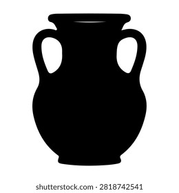 Black silhouette of an ancient vase or amphora with handles, isolated on a white background, showcasing classical pottery design.