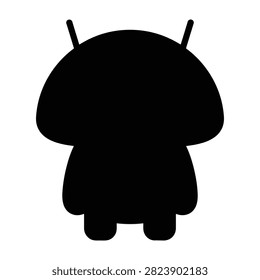 Black silhouette of the Android robot mascot isolated on a white background. Simple technology symbol suitable for mobile app design, software, and digital concepts.