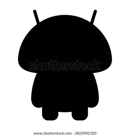 Black silhouette of the Android robot mascot isolated on a white background. Simple technology symbol suitable for mobile app design, software, and digital concepts.