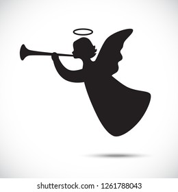 Black silhouette angel isolated on white background. Vector illustration.