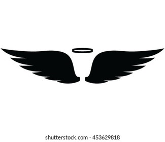 Black silhouette of angel wings, vector, illustration, isolated, background