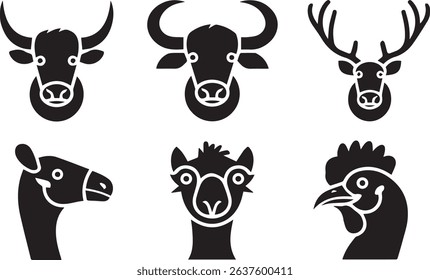 Black Silhouette Animal Faces – Stylized Vector Illustration