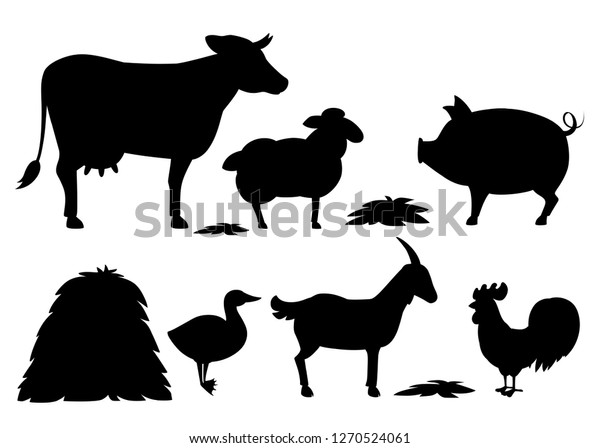 Black Silhouette Animal Farm Set Stack Stock Vector (royalty Free 