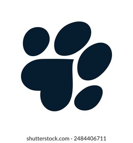 Black silhouette of animal paw. Concept love, protection of animals. Vector icon isolated on white background.