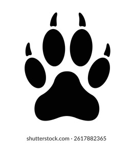 Black Silhouette Of Animal Paw Print On White Background Design