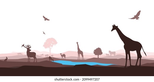 Black Silhouette Animals African Savannah Lions Stock Vector (Royalty ...