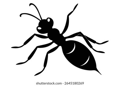 A black silhouette of an ant is shown against a white background The ant is depicted in a simple vector style with minimal detail