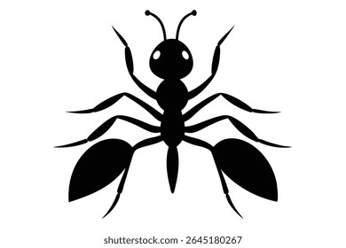 Black silhouette of an ant vector illustration against a white background The ant is depicted in a bold simple style