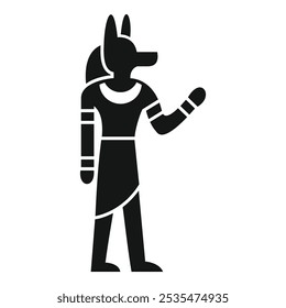 Silueta negra de anubis levantando una mano, antiguo dios egipcio de la muerte con cabeza de chacal