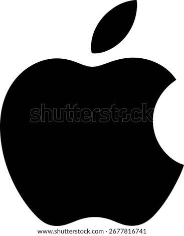 A black silhouette of an apple with a bite taken out of it, a well-known logo.