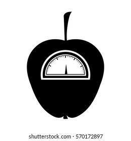 black silhouette of apple with stem and scale