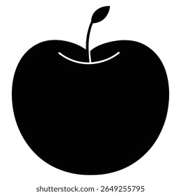 A black silhouette of an apple with a stem and a small leaf is displayed against a plain white background.