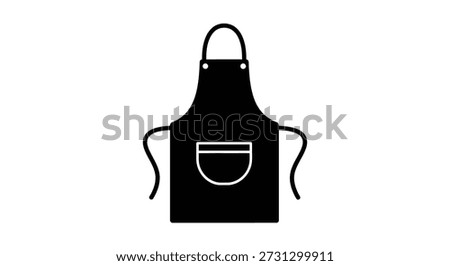A black silhouette of an apron, featuring a distinctive flat style and a front pocket.