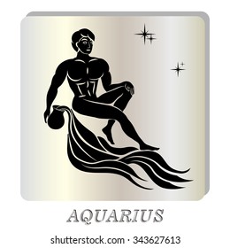 Black silhouette of  Aquarius are on  pearl background. Vector illustration