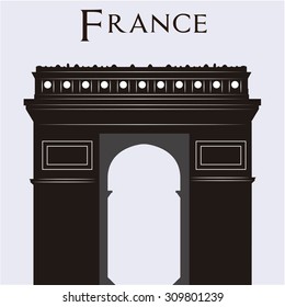 Black silhouette of the arc of triumph on a white background. Vector illustration