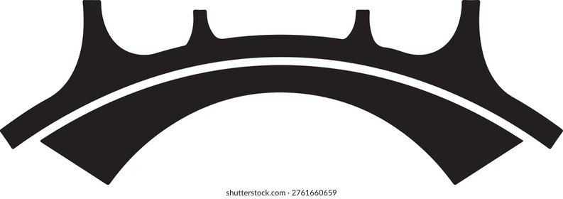 Black silhouette of an arched bridge structure with four vertical pillars on a white background