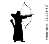 Black silhouette of an archer aiming a bow, carrying a quiver, set against a plain background, emphasizing focus and precision in archery.