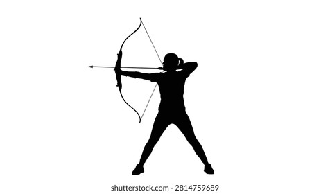 Black silhouette of archer aiming a bow and arrow in a poised stance