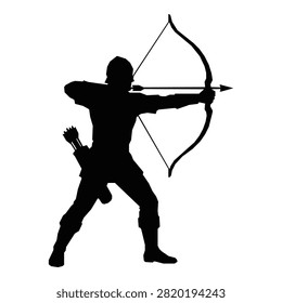 A black silhouette of an archer aiming a bow and arrow, isolated on a white background.