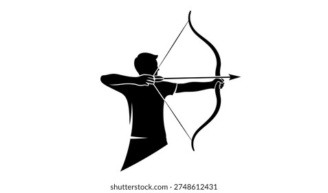 Black silhouette of archer drawing bow string