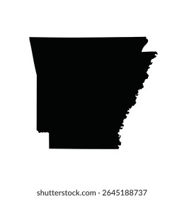 Black silhouette of the Arkansas state map on a white background. Simple vector graphic with solid black fill.