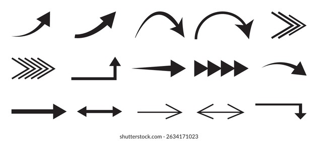Black silhouette arrows.  Financial arrow growth decline different info path up down 