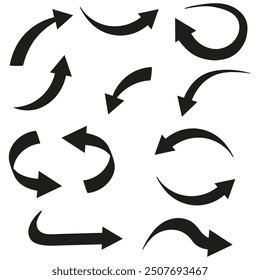 Flechas de silueta negra. Iconos de estilo plano.