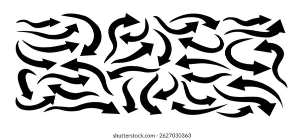 Black silhouette arrows. Flat style icons.Arrow And Cursor Icons.Arrow icon set isolated on white background.Arrows.