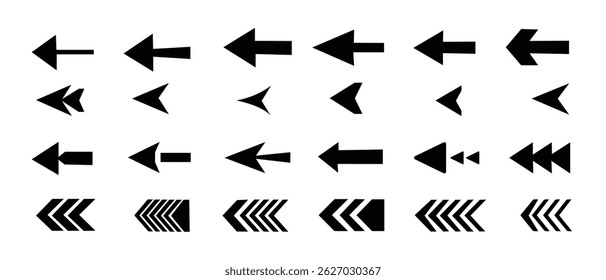 Black silhouette arrows. Flat style icons.Arrow And Cursor Icons.Arrow icon set isolated on white background.Arrows.
