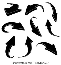 Black silhouette arrows. Vector illustration isolated on white background