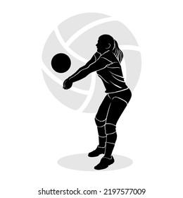 Black silhouette art of girl volleyball player. Vector illustration